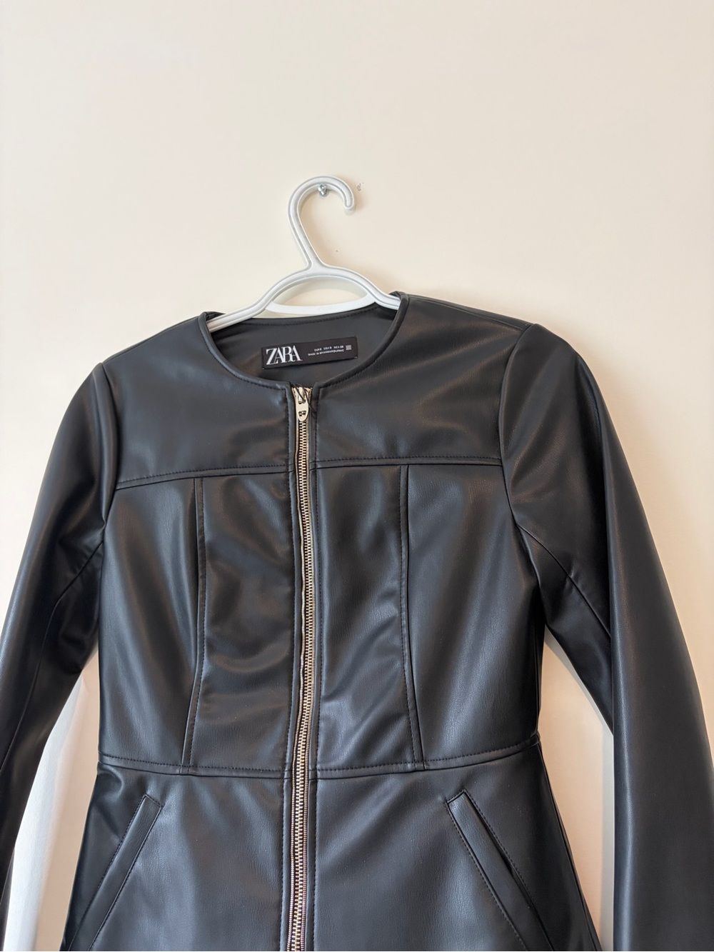 ZARA Black Faux Leather Zip-Up Jacket - Picture 2 of 5